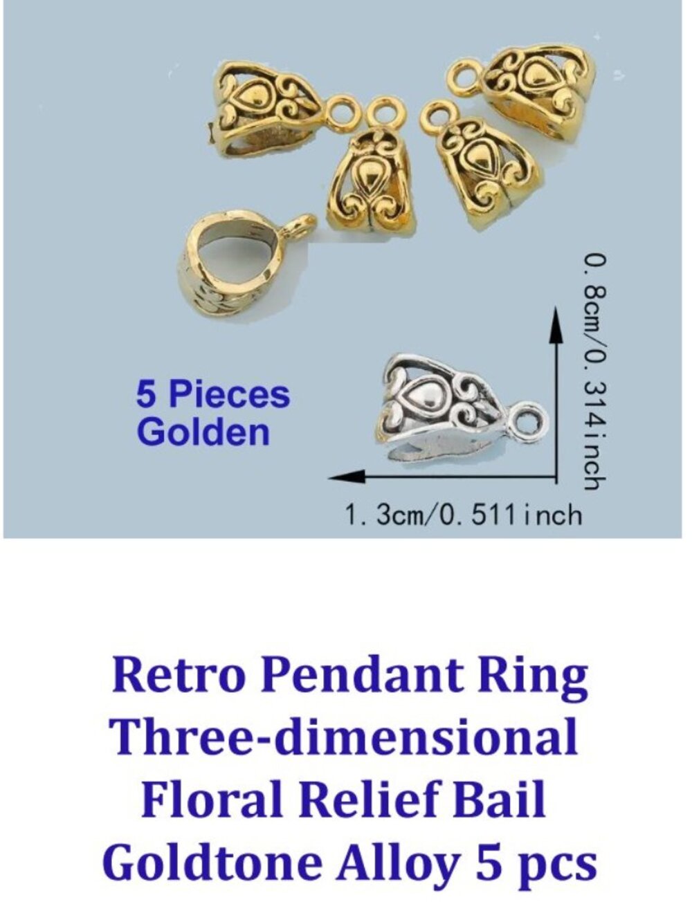 Retro Pendant Ring - Three-dimensional Floral Relief Bail In Goldtone Alloy 5